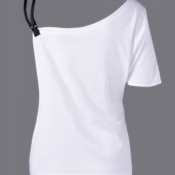 Butterfly Shoulder T-shirt, Blouse White Top Shot sleeve - Picture 3 of 3